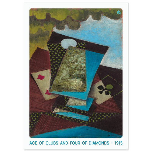 1915 ace of clubs 200gsm art print in office mockup by Jimik Design: bold card illustration, vintage giclée wall art.