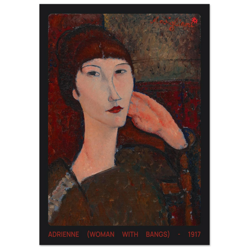 Adrienne 1917 200gsm portrait print in bedroom mockup by Jimik Design: modernist face, vintage giclée wall decor.