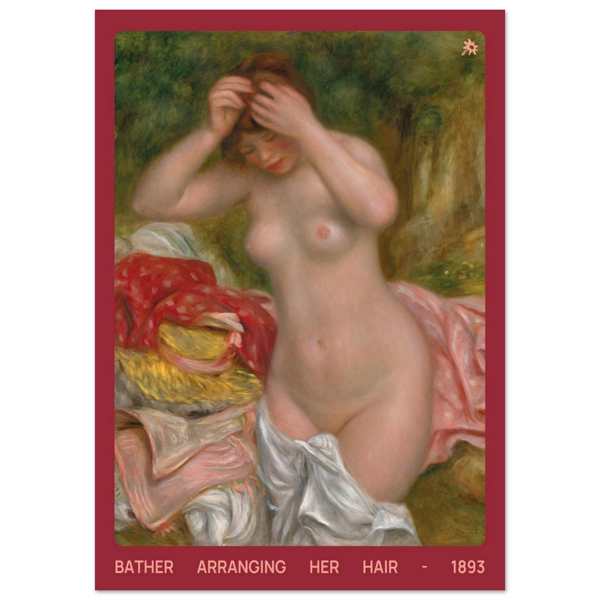 1893 bather arranging her hair print on Jimik Design: graceful figure in serene pose, vintage giclée home decor.