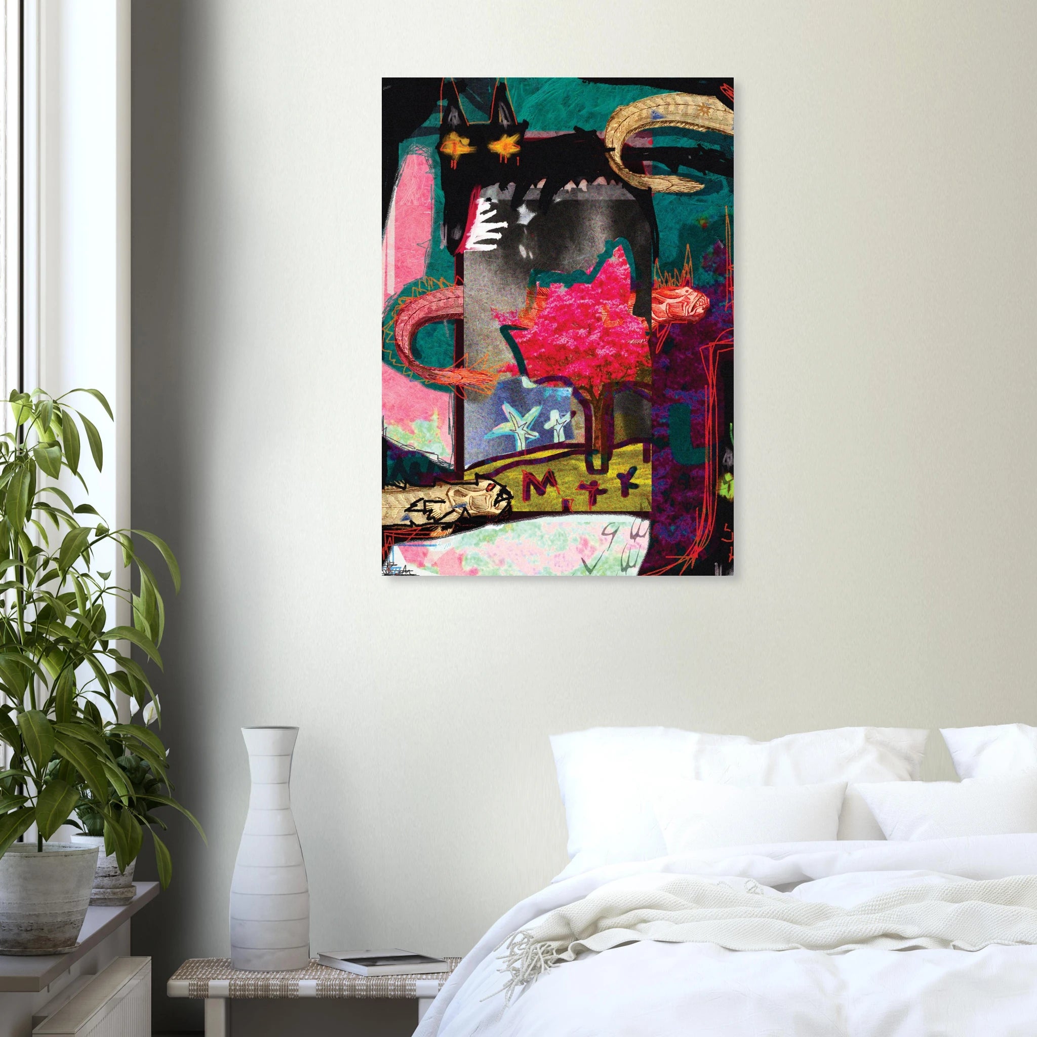 Keeroy dogs 200gsm giclée print by Jimik Design: colorful canine collage with red accents, modern art.