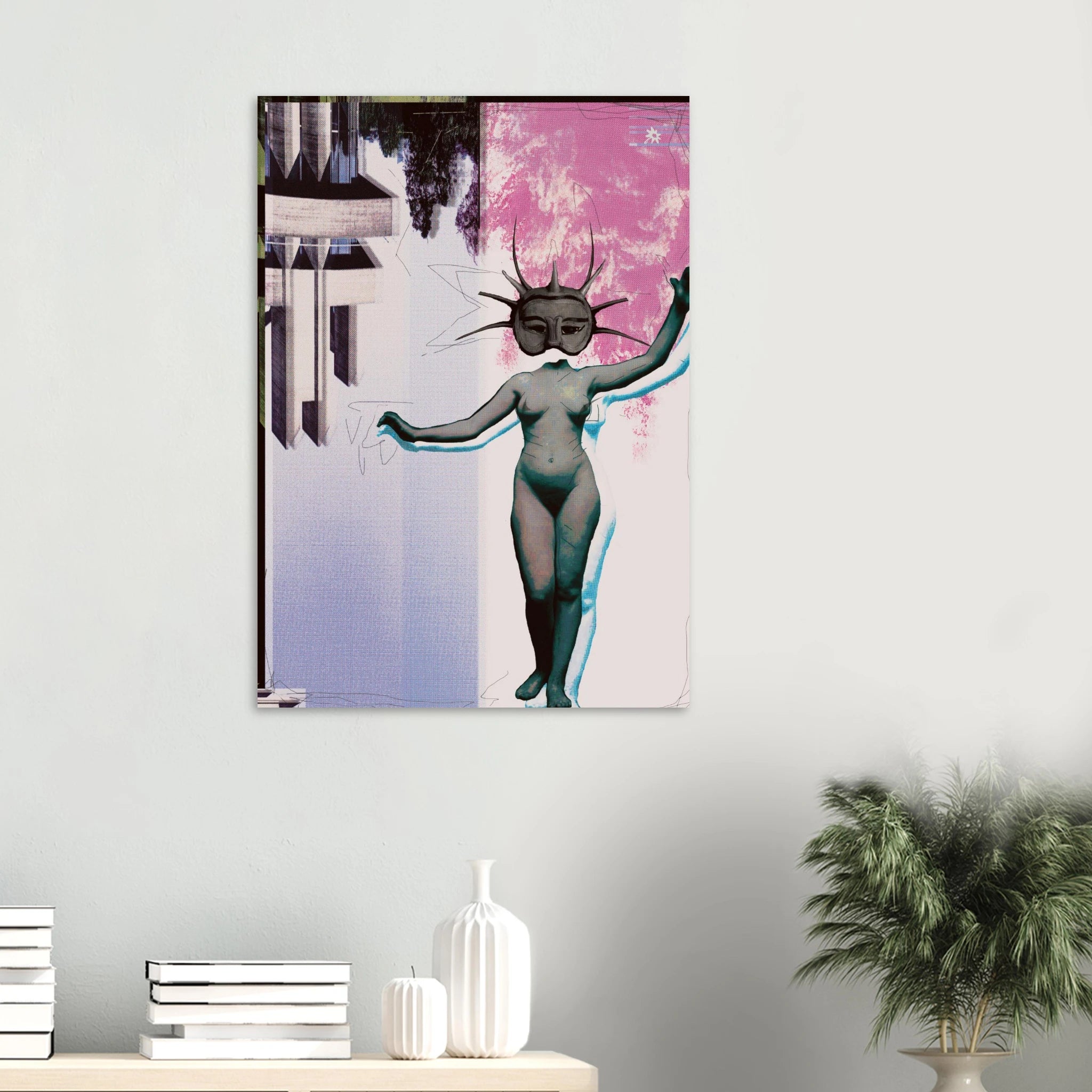 Spike head 200gsm giclée print by Jimik Design: nude figure with spiky head, vibrant art print decor.