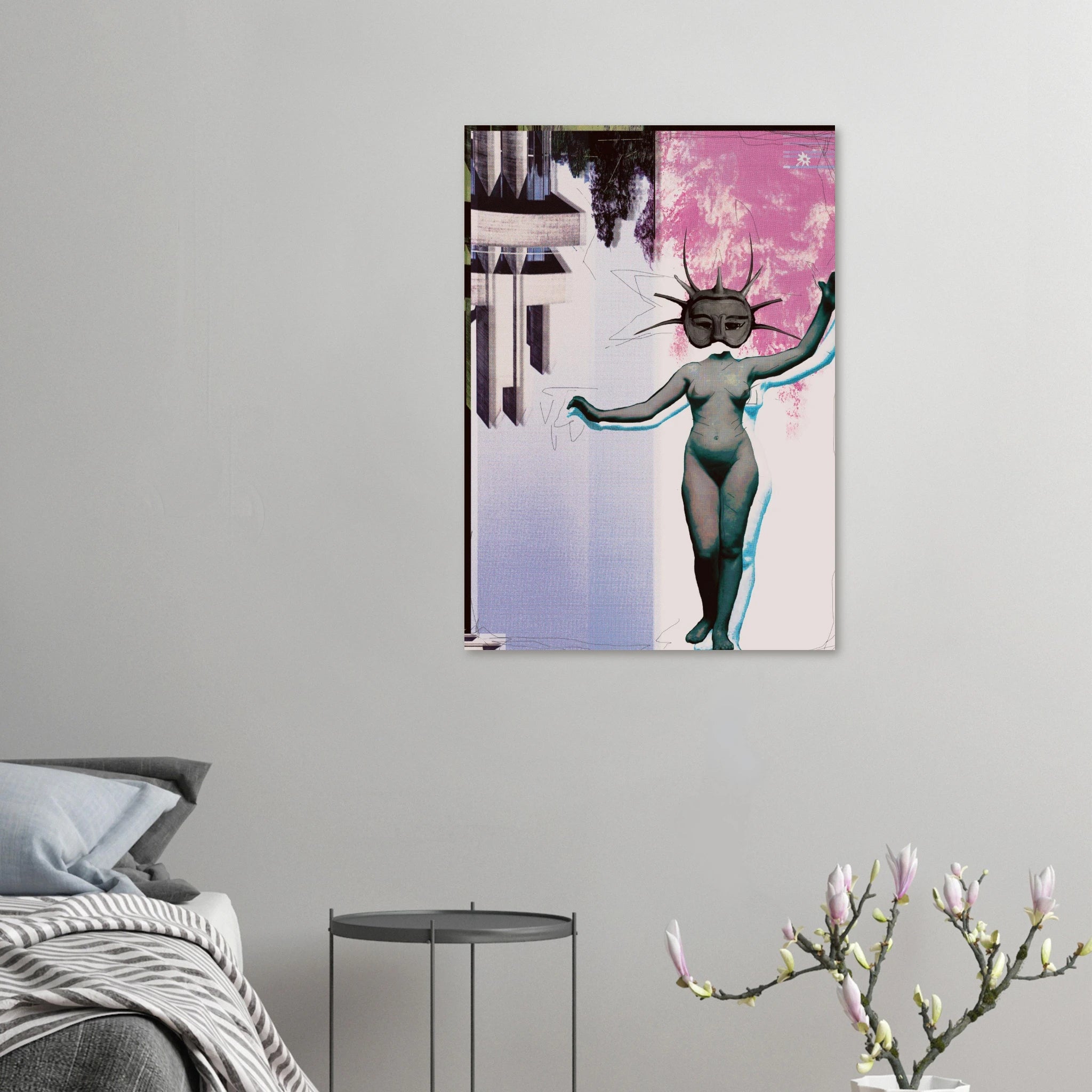 Spike head 200gsm giclée print by Jimik Design: nude figure with spiky head, vibrant art print decor.