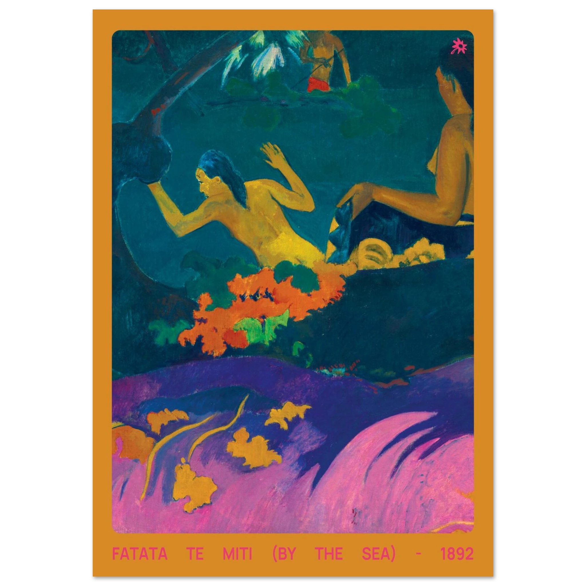 1892 Fatata te Miti by the sea print on Jimik Design: vibrant tropical beach scene, high-quality vintage giclée art.