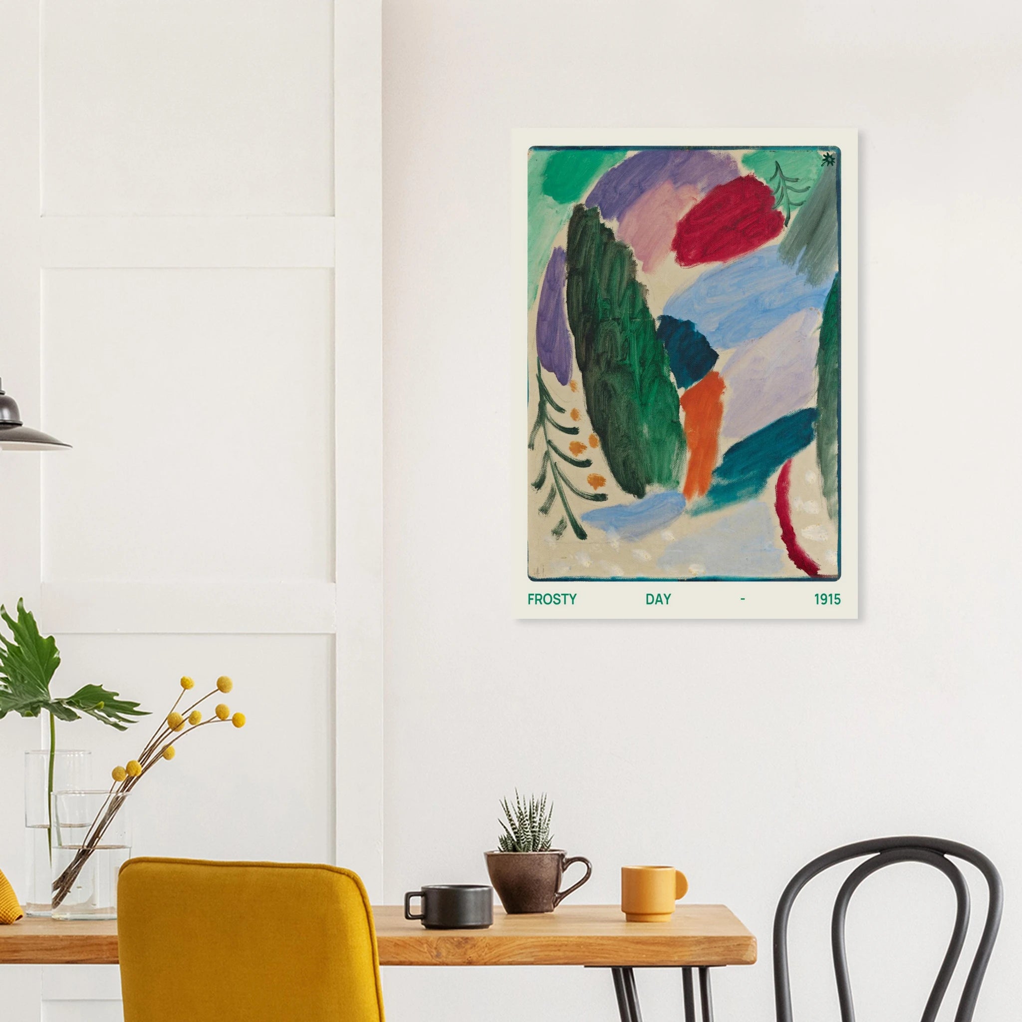1915 frosty day landscape print on Jimik Design: serene winter scene with snow, high-quality vintage giclée wall art.