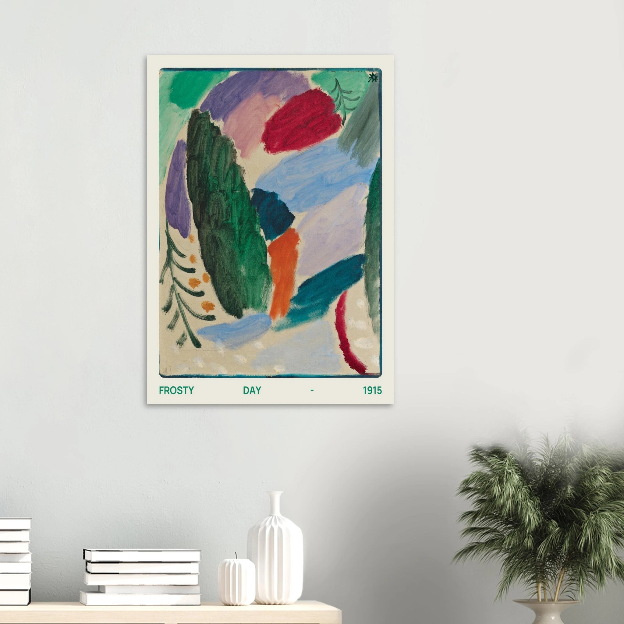 1915 frosty day landscape print on Jimik Design: serene winter scene with snow, high-quality vintage giclée wall art.