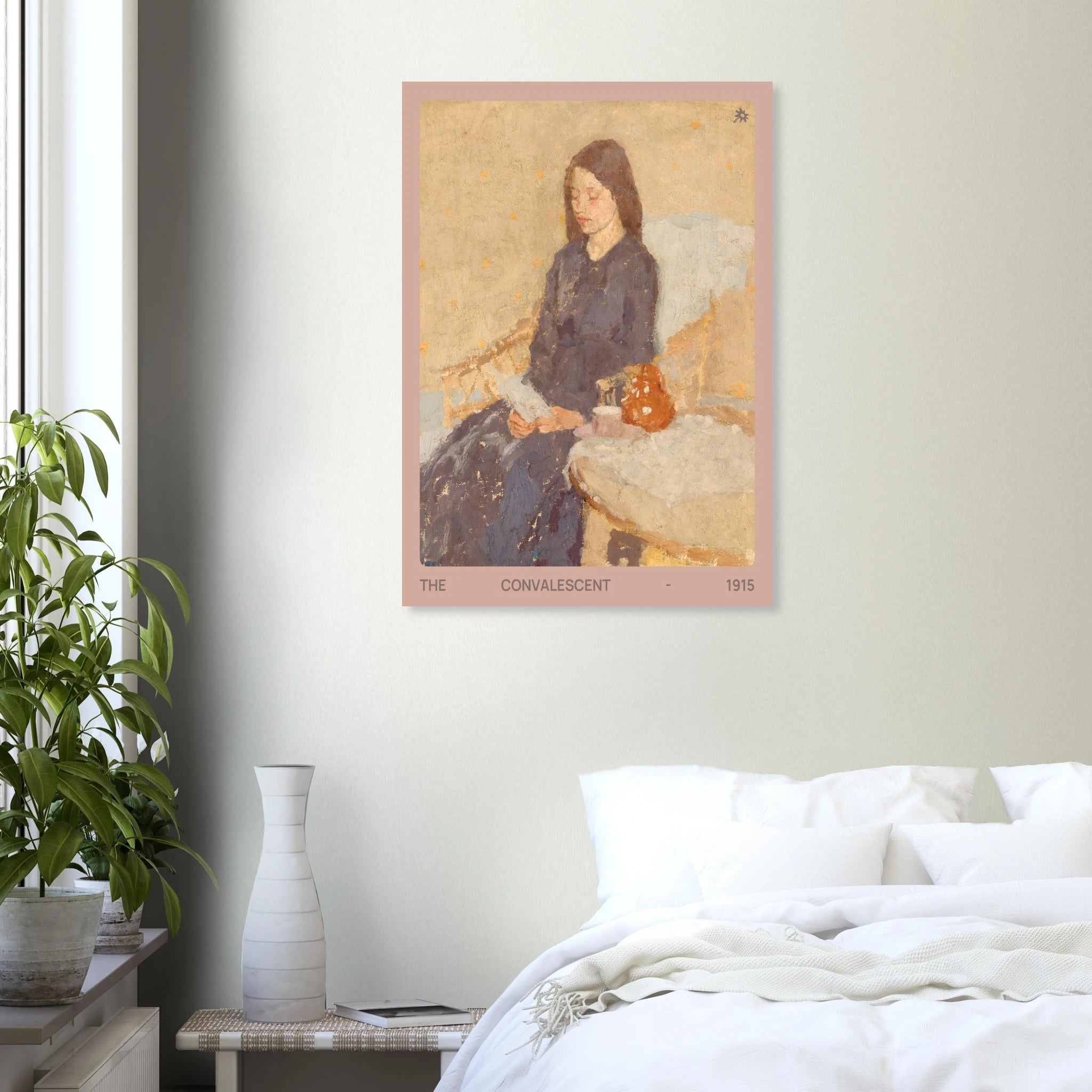 1915 the convalescent portrait print on Jimik Design: tender recovery scene, premium vintage giclée wall art.