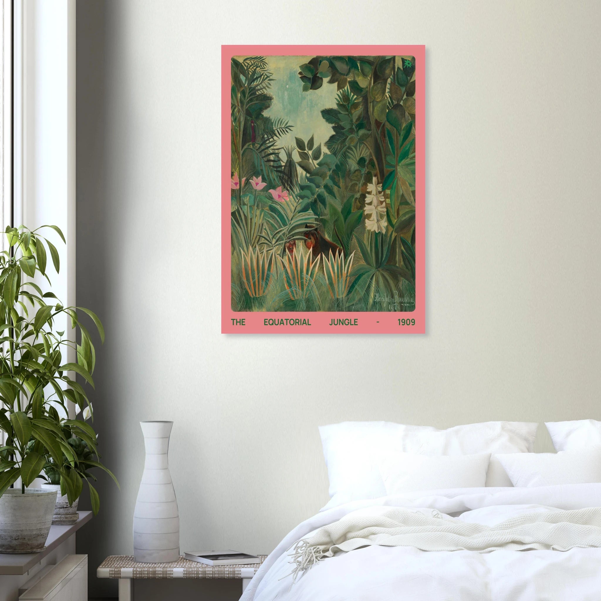 Vintage 1909 equatorial jungle art print on Jimik Design: lush tropical forest illustration, high-quality giclée wall art.