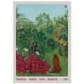 1910 tropical forest with monkeys print from Jimik Design: playful wildlife in lush greenery, premium vintage giclée.