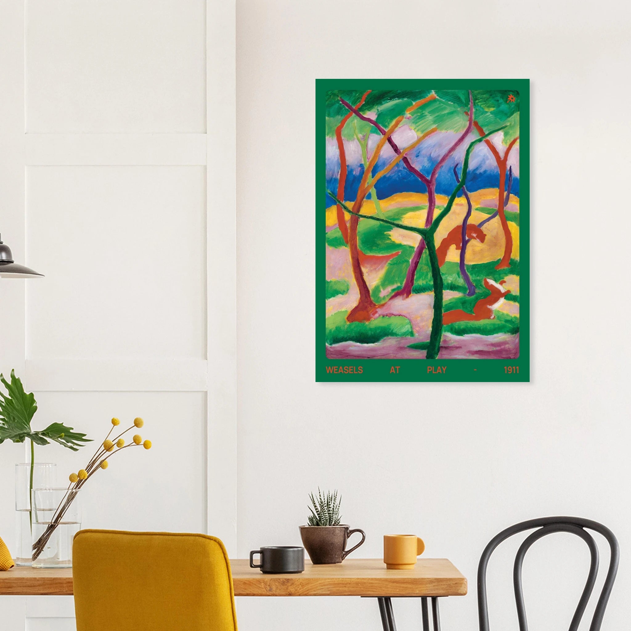 Playful weasels at play 1911 wildlife art print from Jimik Design: charming animal illustration, premium vintage giclée.