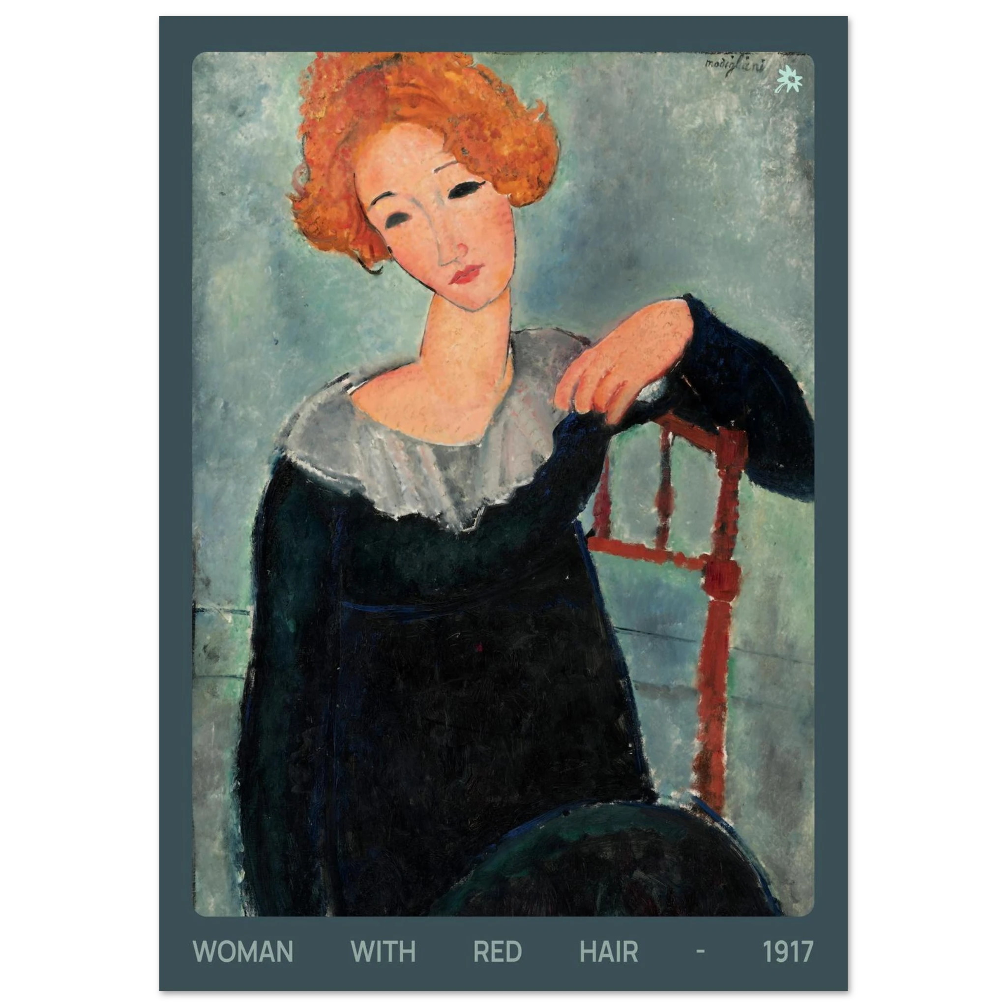 1917 woman with red hair portrait print on Jimik Design: striking red-haired figure, premium vintage giclée decor.