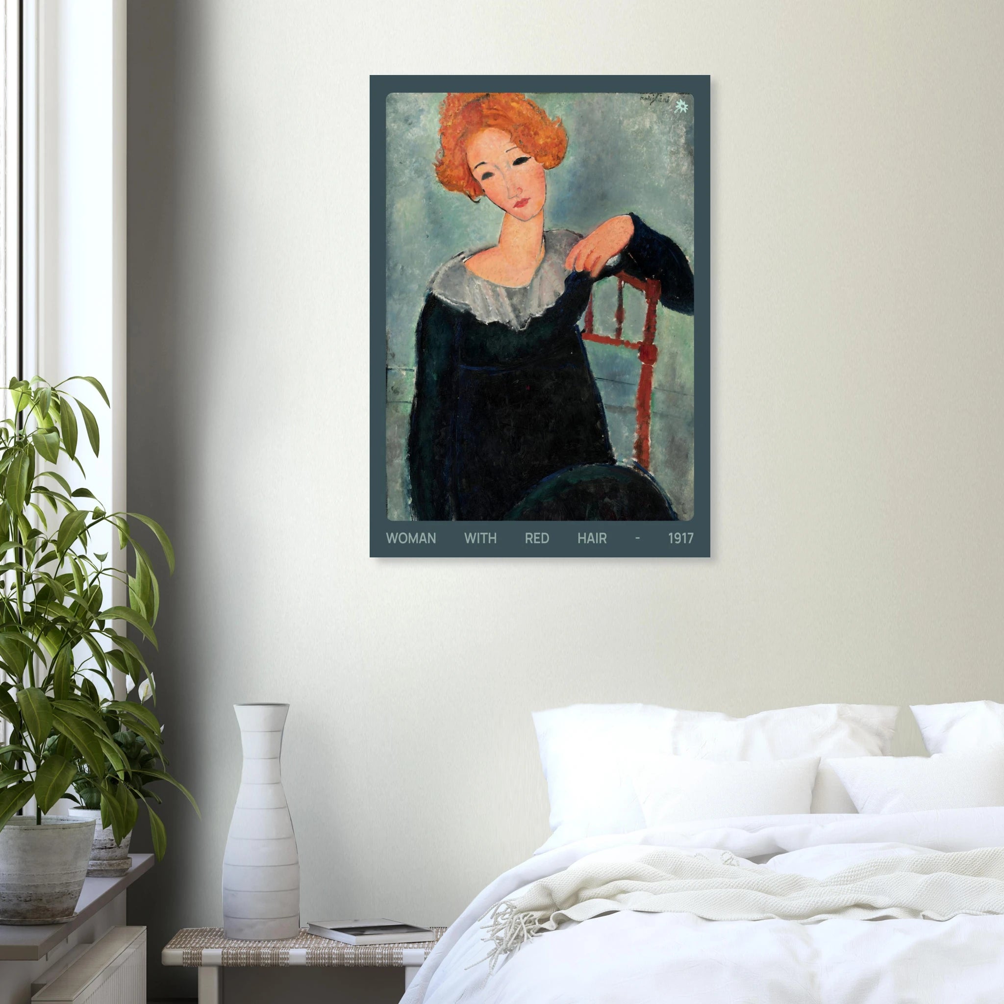 1917 woman with red hair portrait print on Jimik Design: striking red-haired figure, premium vintage giclée decor.